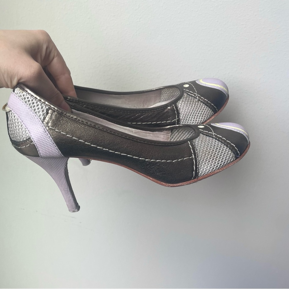 Diesel cyberpunk lilac metallic gold mesh sporty heels